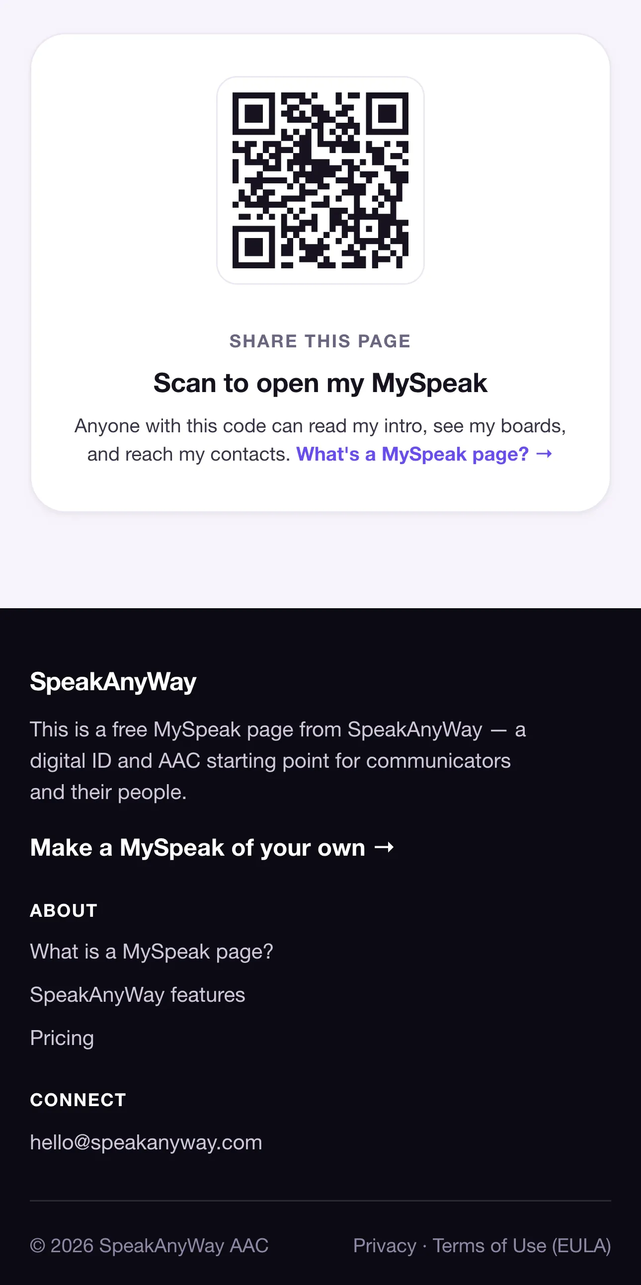 QR code with Scan to open my MySpeak label and share row